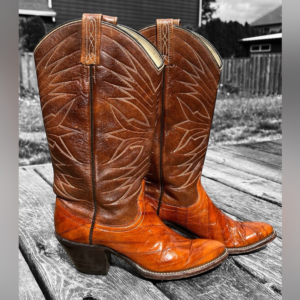 Vintage Dan Post Exotic Eel Skin Leather Cowboy Boots